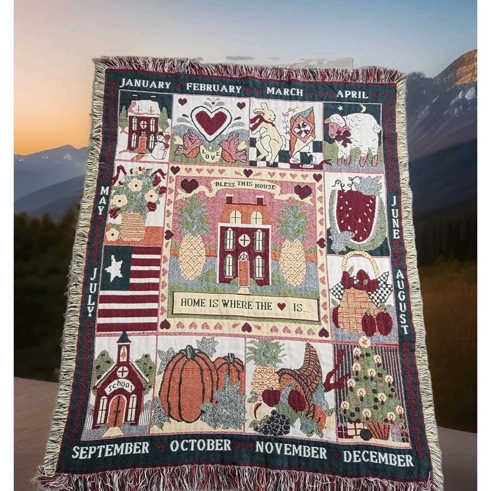 ❤️Home Is Where the Heart Is Woven Calendar Throw Blanket 45 × 58 Double‑sided